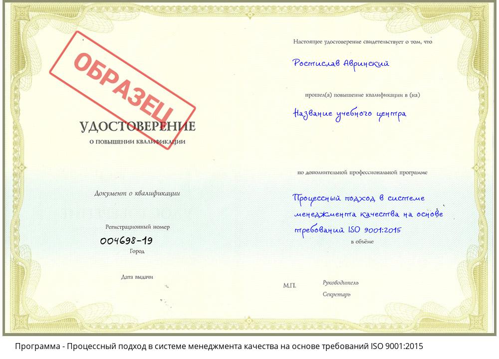 Процессный подход в системе менеджмента качества на основе требований ISO 9001:2015 Наро-Фоминск
