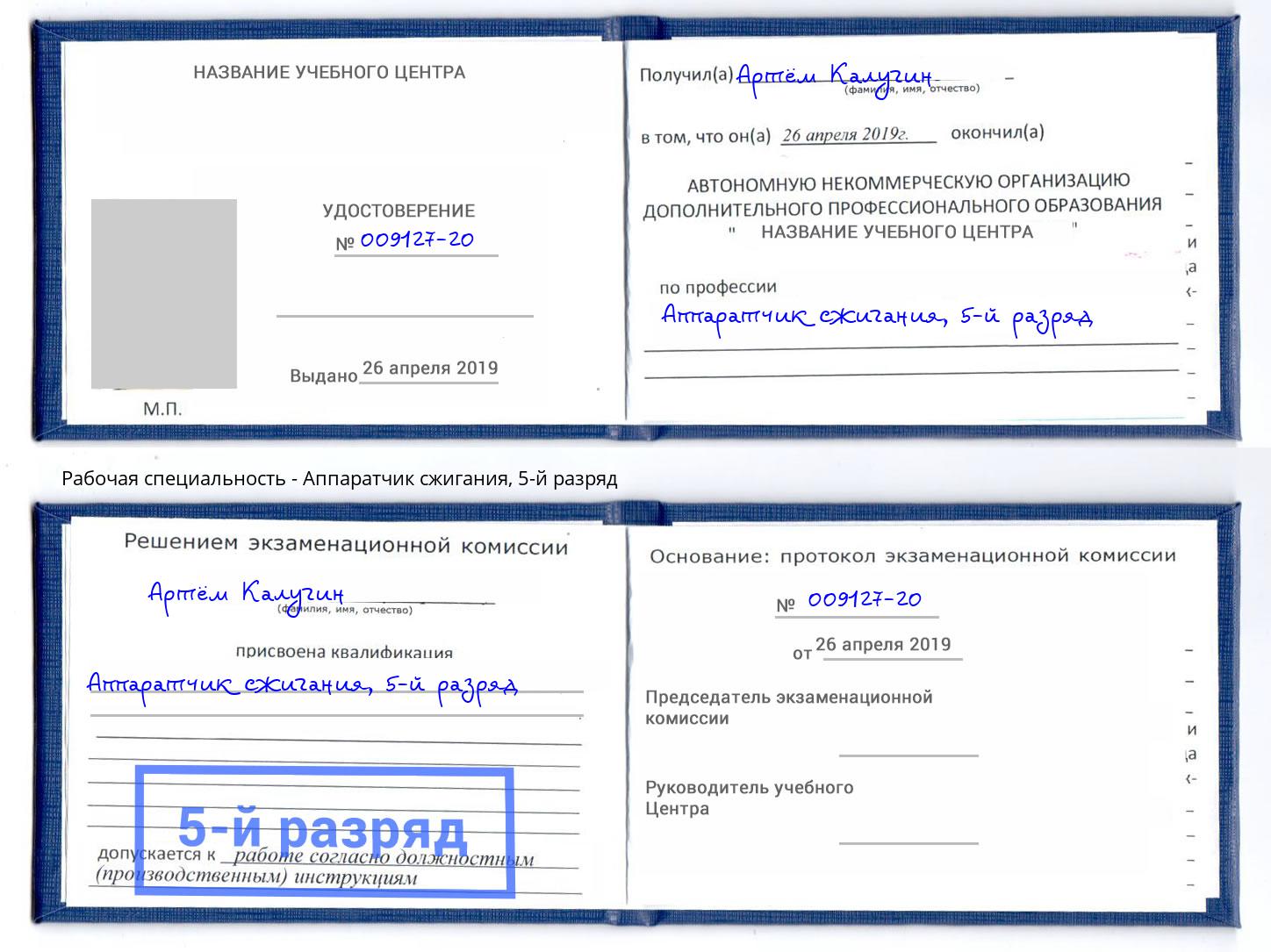 корочка 5-й разряд Аппаратчик сжигания Наро-Фоминск