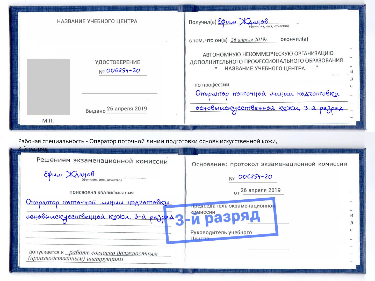 корочка 3-й разряд Оператор поточной линии подготовки основыискусственной кожи Наро-Фоминск