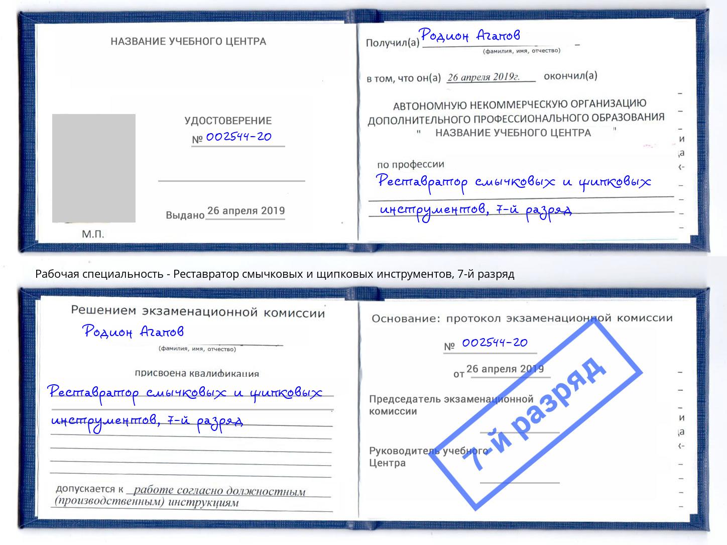 корочка 7-й разряд Реставратор смычковых и щипковых инструментов Наро-Фоминск