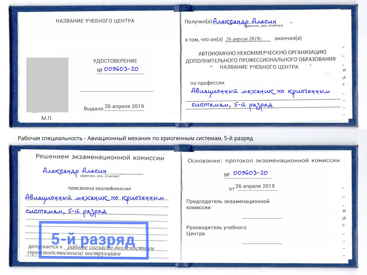 корочка 5-й разряд Авиационный механик по криогенным системам Наро-Фоминск