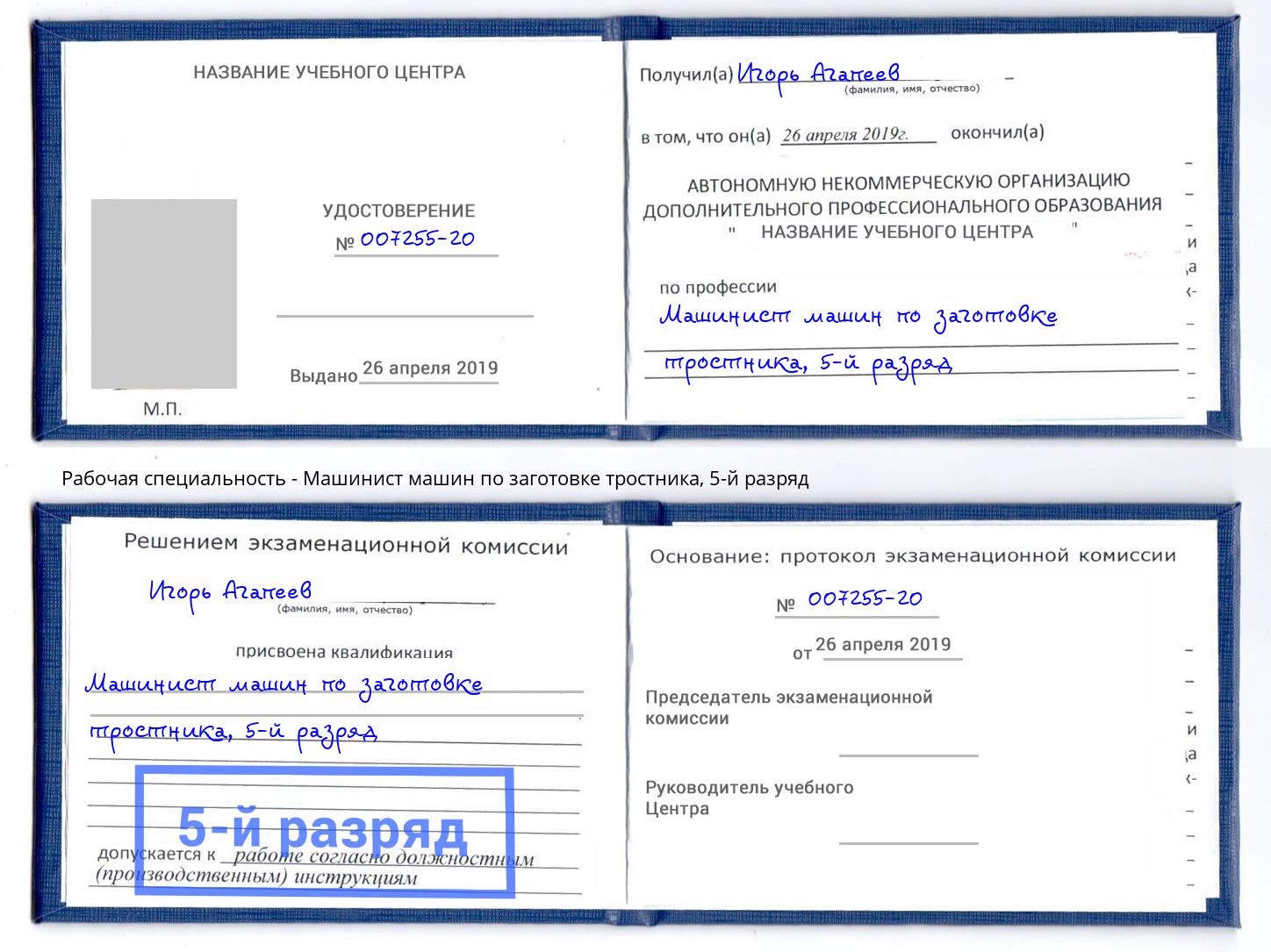корочка 5-й разряд Машинист машин по заготовке тростника Наро-Фоминск