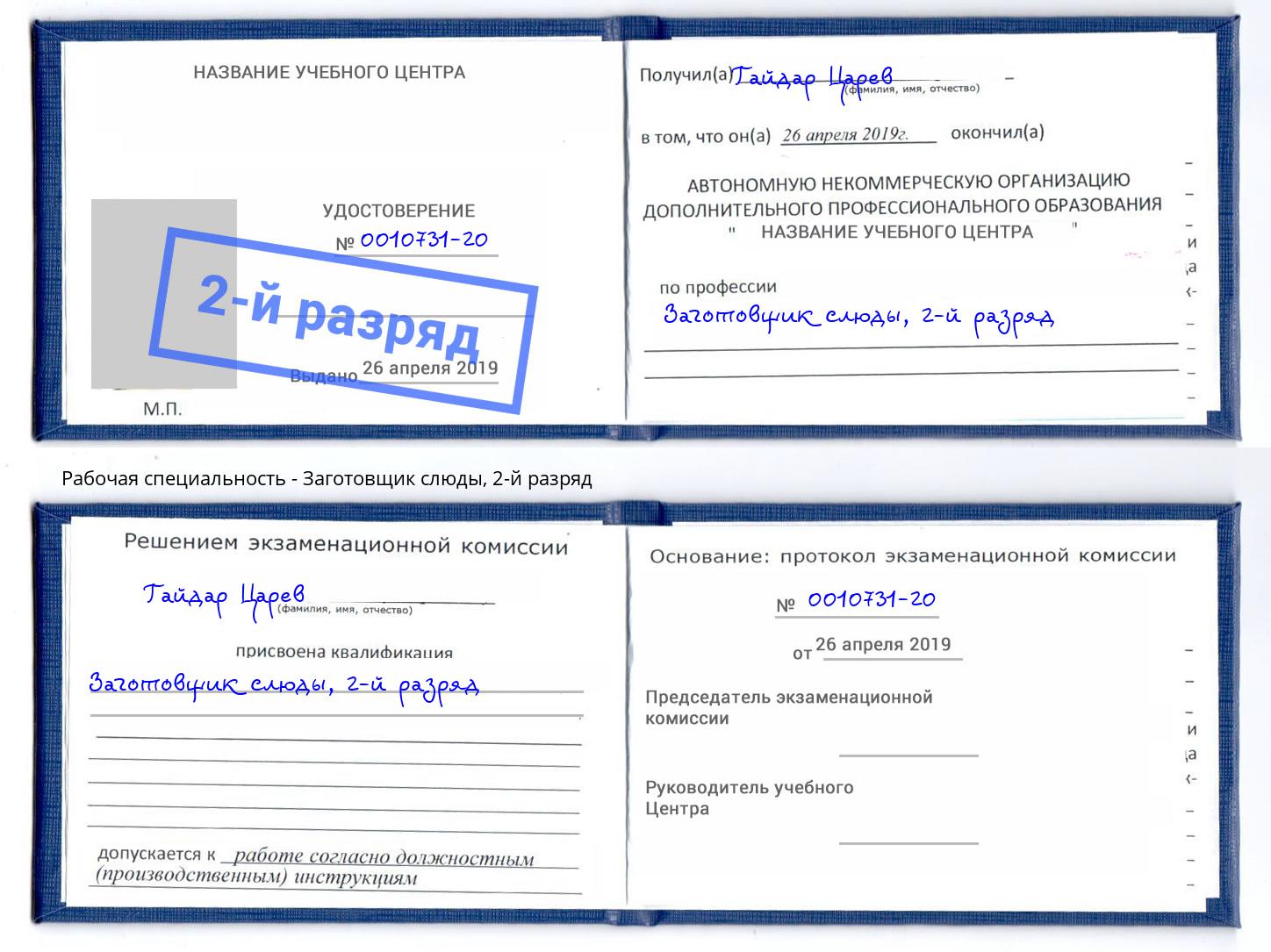 корочка 2-й разряд Заготовщик слюды Наро-Фоминск
