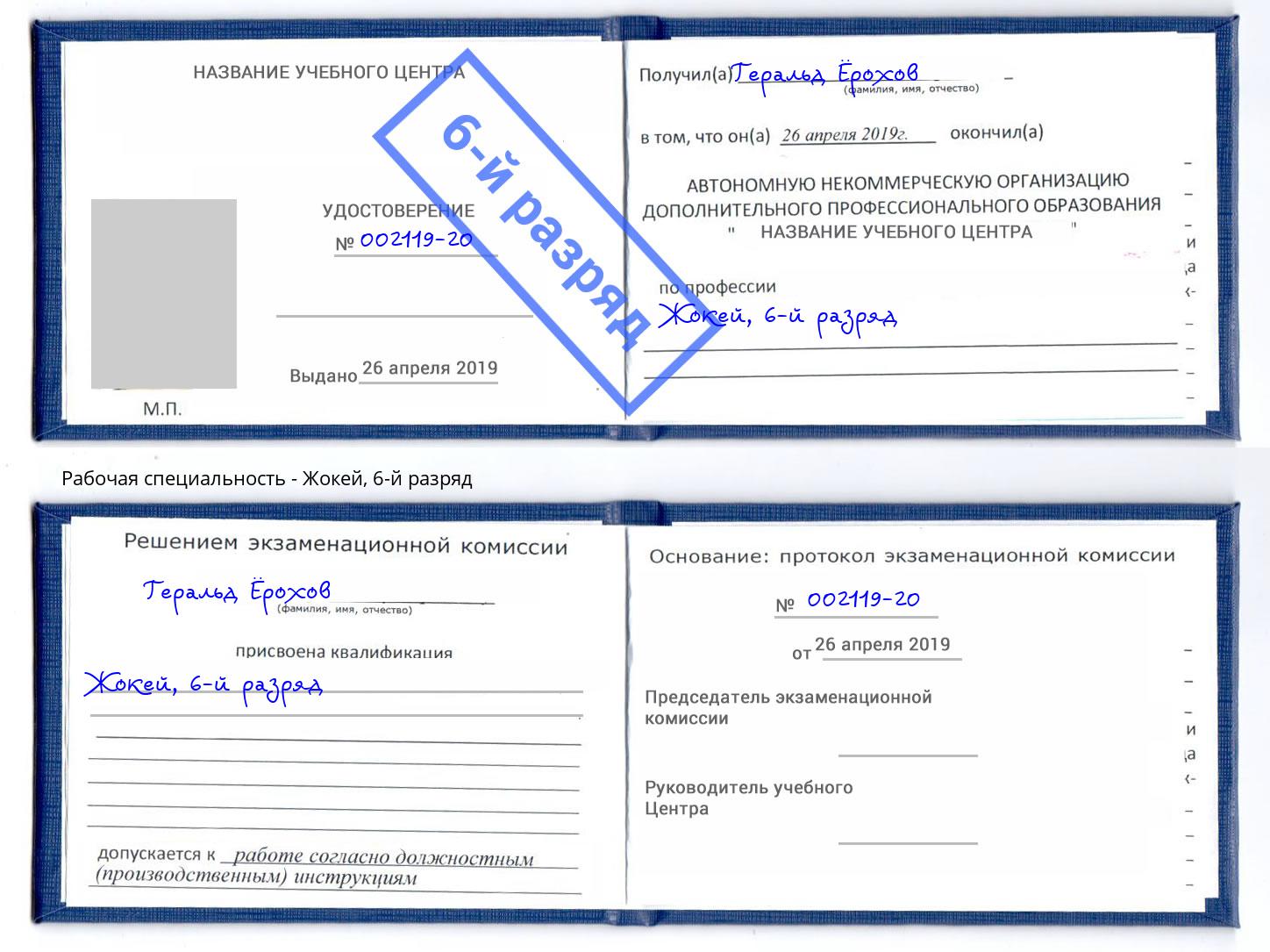 корочка 6-й разряд Жокей Наро-Фоминск