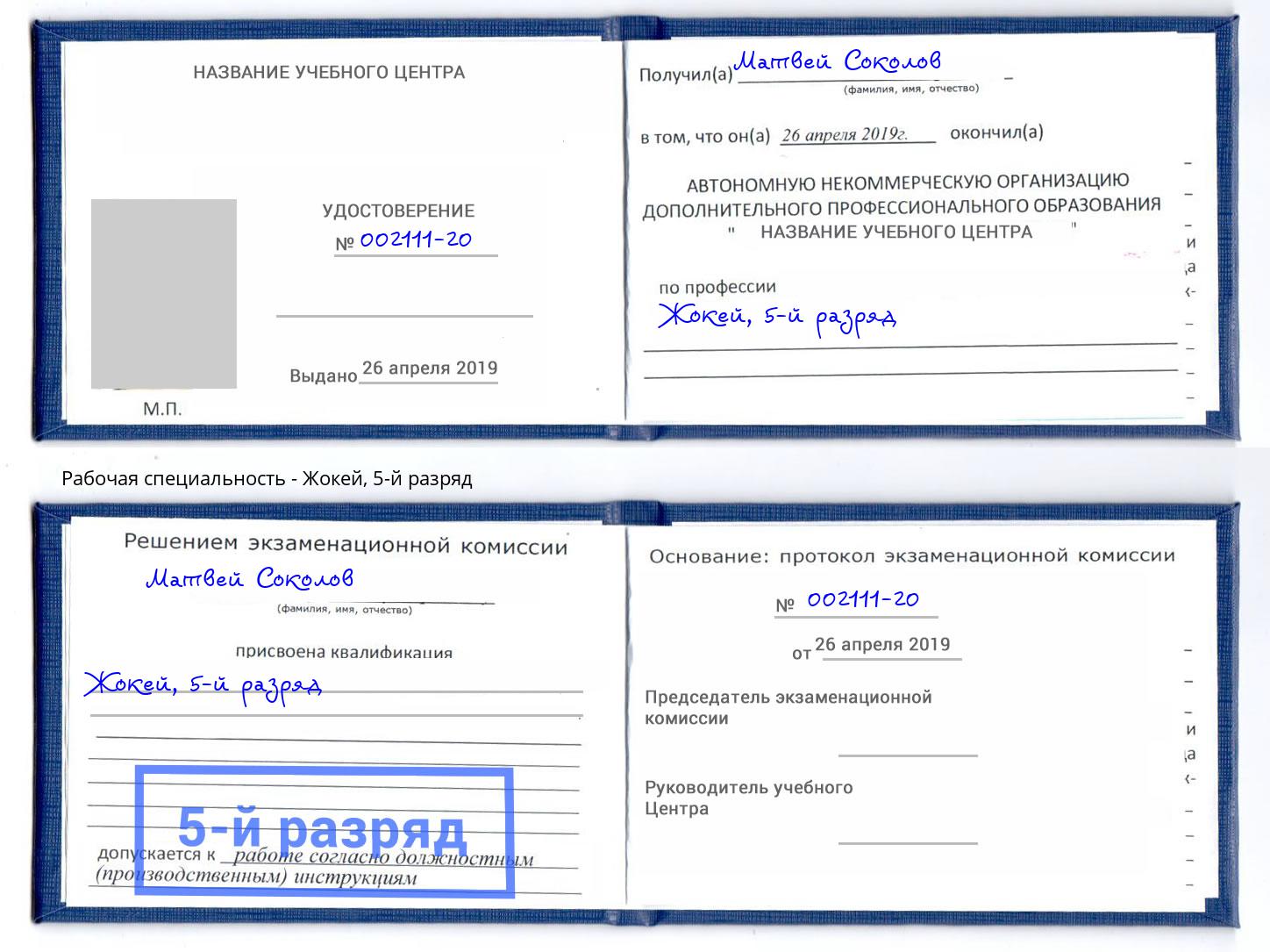 корочка 5-й разряд Жокей Наро-Фоминск