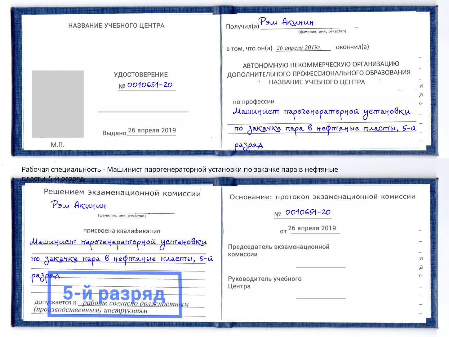 корочка 5-й разряд Машинист парогенераторной установки по закачке пара в нефтяные пласты Наро-Фоминск