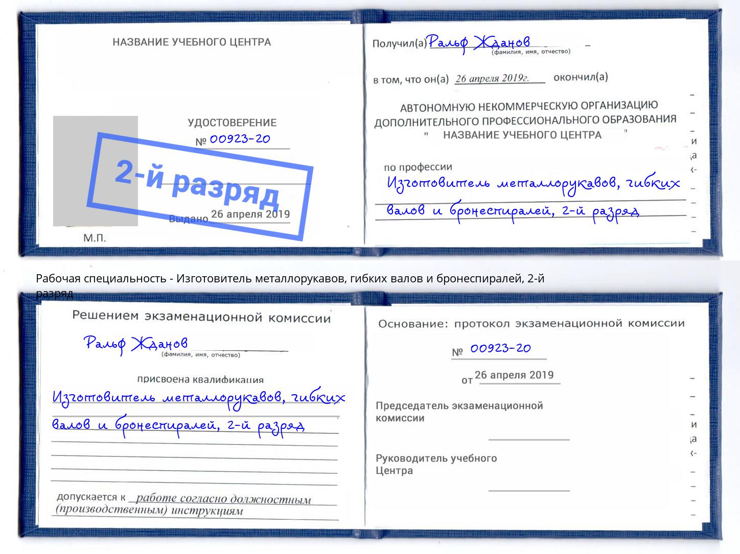 корочка 2-й разряд Изготовитель металлорукавов, гибких валов и бронеспиралей Наро-Фоминск